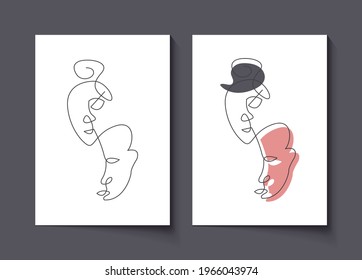 Abstract poster with minimalist face. One line drawing style.