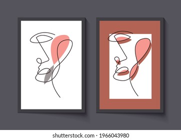 Abstract poster with minimalist face. One line drawing style.
