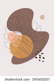 Afiche abstracto con hoja de monstera. Diseño de verano. Silhouettes geométricas.