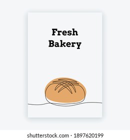 Abstract poster with one line bread loaf. Hand drawn cob, fresh bakery and pastry theme for logo, banner. Minimalist vector illustration