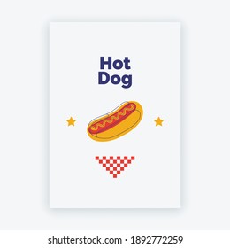 Abstract poster with one line hot dog. Fast food concept, used for banner, web, print, badges, flyer, logo design. Vector illustration