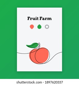 Abstract poster with one line peach. Contemporary art, minimalist hand drawn elements, peach fruits for social media, postcard, print