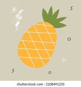 Abstract poster with pineapple. Contemporary art. Abstract elements, fruits and berry for social networks, cards, prints. Memphis style pineapple. Vector illustration