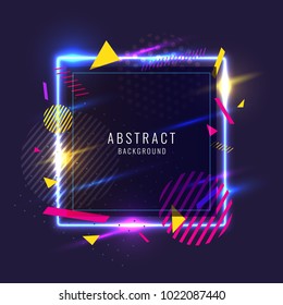 Abstract poster for the placement of text and information. Geometric shapes and neon glow against a dark background.