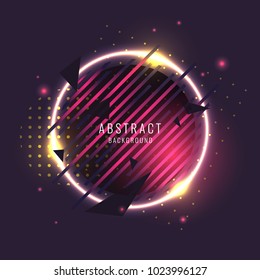 Abstract poster for the placement of text and information. Geometric shapes and neon glow against a dark background.