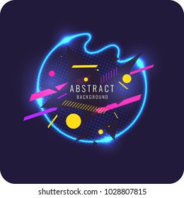 Abstract poster for the placement of text and information. Geometric shapes and neon glow against a dark background.