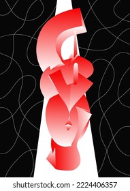 Abstract poster in red and white colors with a background of lines. Dynamic background with the effect of a beam of light from a ufo.
