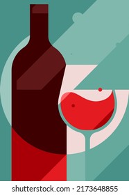 Abstract poster with red wine. Placard design in flat style.