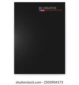 Abstract poster. Round gradient with halftone effect. Black background.