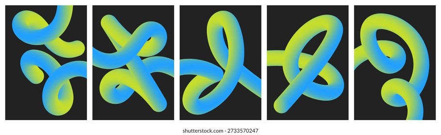 Conjunto de cartaz abstrato com formas onduladas de gradiente de fluido colorido 3D