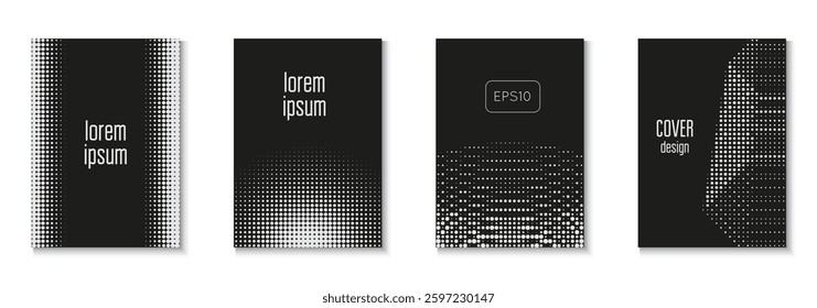 Abstract Poster Set. Brand Template. White Graphic Cover. Line White And Black  Flyer. Future Concept In Minimal Layout. Futuristic Elements On Flat Page. Black Abstract Poster