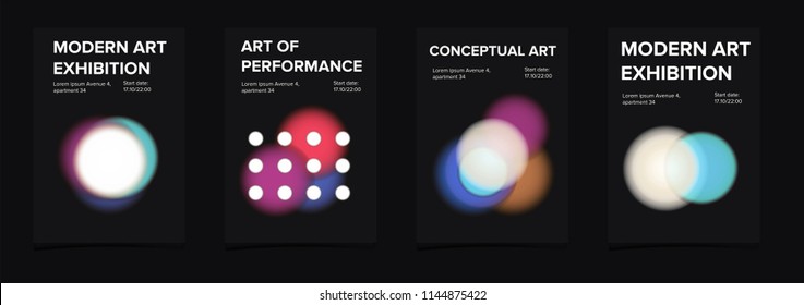 Abstract poster set for design event, art exhibition, music event. Invitation cards with colorful composition of blurred circles.
