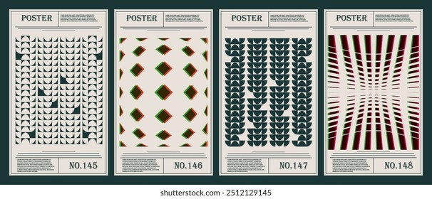 Abstract poster set featuring geometric patterns and bold designs. Ideal for contemporary wall art, interior decor, and graphic design projects.
