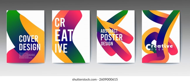 abstract poster, set, Abstract gradient poster background vector set. Minimalist style cover template with vibrant perspective 3d geometric prism shapes collection, social media, cover, banner, flyer.