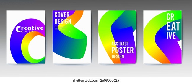 abstract poster, set, Abstract gradient poster background vector set. Minimalist style cover template with vibrant perspective 3d geometric prism shapes collection, social media, cover, banner, flyer.