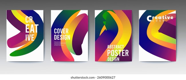 abstract poster, set, Abstract gradient poster background vector set. Minimalist style cover template with vibrant perspective 3d geometric prism shapes collection, social media, cover, banner, flyer.