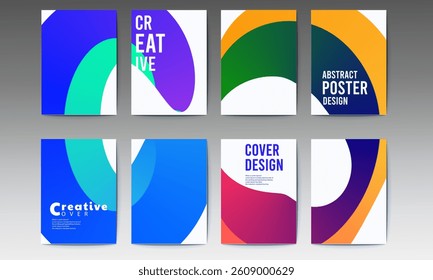 abstract poster, set, Abstract gradient poster background vector set. Minimalist style cover template with vibrant perspective 3d geometric prism shapes collection, social media, cover, banner, flyer.