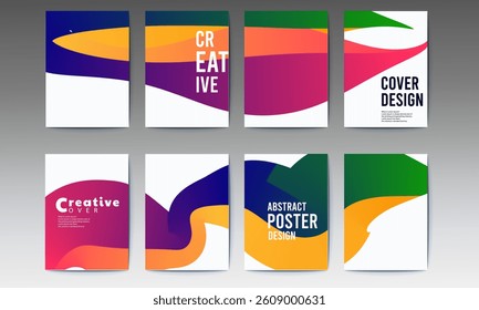 abstract poster, set, Abstract gradient poster background vector set. Minimalist style cover template with vibrant perspective 3d geometric prism shapes collection, social media, cover, banner, flyer.