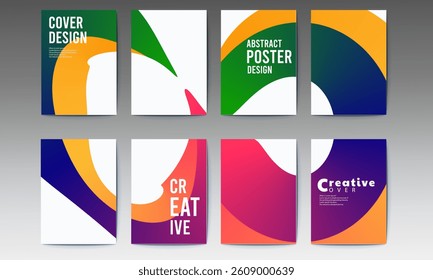 abstract poster, set, Abstract gradient poster background vector set. Minimalist style cover template with vibrant perspective 3d geometric prism shapes collection, social media, cover, banner, flyer.