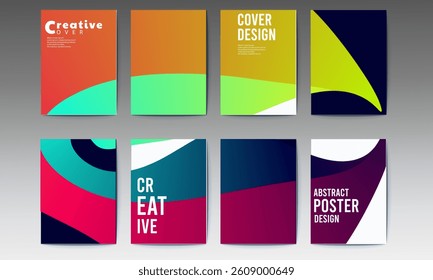 abstract poster, set, Abstract gradient poster background vector set. Minimalist style cover template with vibrant perspective 3d geometric prism shapes collection, social media, cover, banner, flyer.