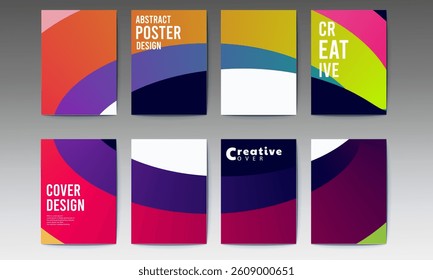 abstract poster, set, Abstract gradient poster background vector set. Minimalist style cover template with vibrant perspective 3d geometric prism shapes collection, social media, cover, banner, flyer.
