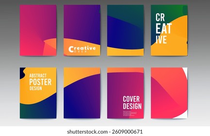 abstract poster, set, Abstract gradient poster background vector set. Minimalist style cover template with vibrant perspective 3d geometric prism shapes collection, social media, cover, banner, flyer.