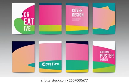abstract poster, set, Abstract gradient poster background vector set. Minimalist style cover template with vibrant perspective 3d geometric prism shapes collection, social media, cover, banner, flyer.
