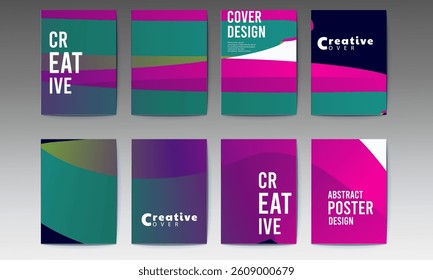 abstract poster, set, Abstract gradient poster background vector set. Minimalist style cover template with vibrant perspective 3d geometric prism shapes collection, social media, cover, banner, flyer.