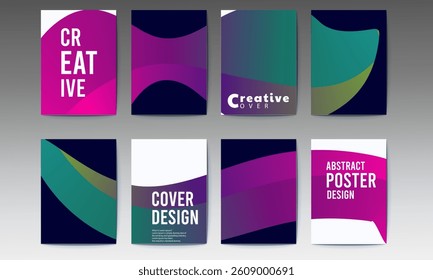 abstract poster, set, Abstract gradient poster background vector set. Minimalist style cover template with vibrant perspective 3d geometric prism shapes collection, social media, cover, banner, flyer.