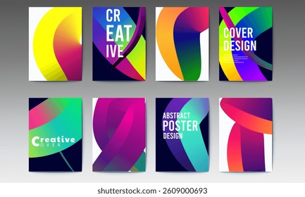 abstract poster, set, Abstract gradient poster background vector set. Minimalist style cover template with vibrant perspective 3d geometric prism shapes collection, social media, cover, banner, flyer.