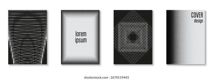 Abstract Poster Set. Line White And Black  Flyer. Business Template. Black Brand Texture. Modern Tech With Simple Shapes. Futuristic Elements On Flat Page. White Abstract Poster