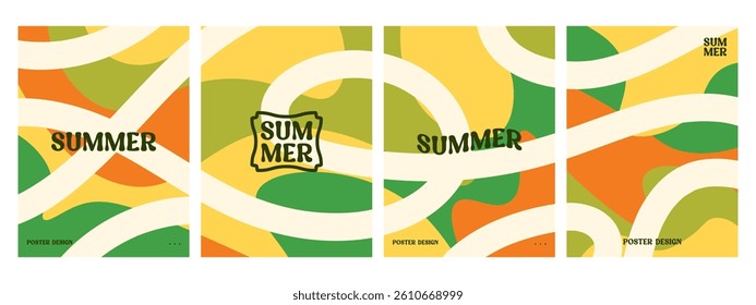Abstract poster set. Modern abstract art design with wavy shapes and lines. Templates for celebration, advertising, branding, banner, cover, label, poster, background etc.