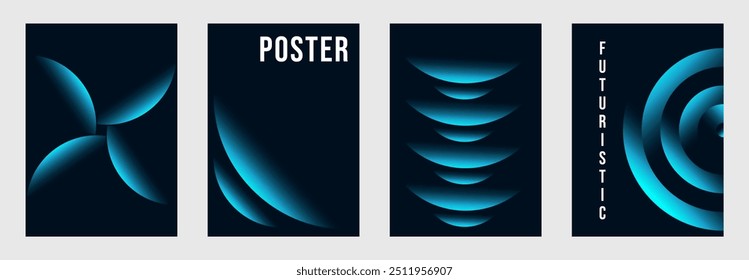 Abstract poster set with vibrant perspective gradient shapes. Creative minimalist style vector cover for catalog, brochure template, notebook, invitation, business card, science banner