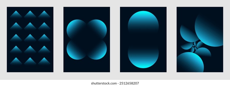 Pôster abstrato definido com formas de gradiente de perspectiva vibrantes. Capa de vetor de estilo minimalista criativo para catálogo, modelo de brochura, notebook, convite, cartão de visita, banner de ciência