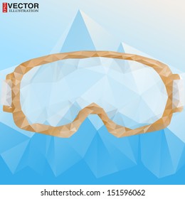 Abstract poster ski goggles with reflection of mountains. Vector Illustration, eps10, editable and isolated.
