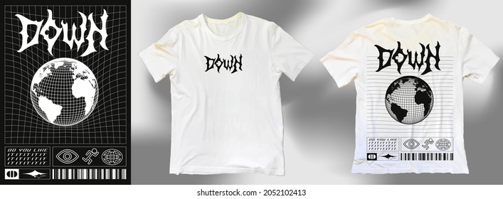Abstract poster, Sphere of the planet. Stylish White T-shirt, Fashion Streetwear Prints on Clothes, in Acid Graphic style, Trending Designs