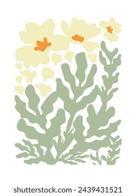 Abstract poster with spring flowers. Aesthetic simple modern art illustration. Vector retro florals poster.