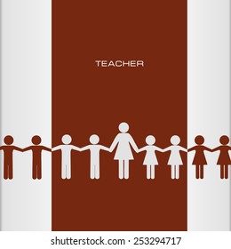 Abstract poster - teacher with pupils. Vector illustration.