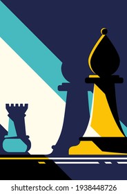 Abstract poster template with chess figures. Strategy concept art in flat design.