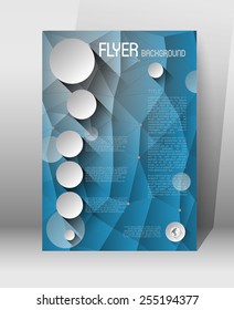 abstract poster template, low polygonal design background with circles and icons, flat effect