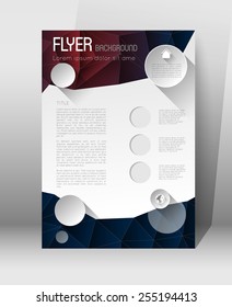 abstract poster template, low polygonal design background with circles and icons, flat effect