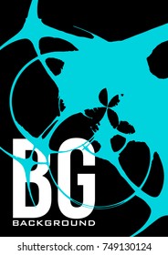 Abstract poster template with turquoise color stain on black background. Vector graphic layout
