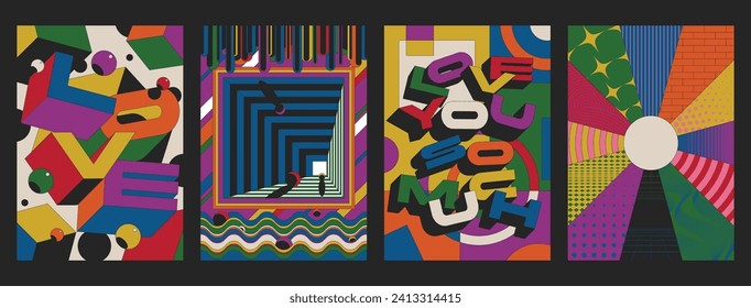 Abstract Poster Templates, 1980s - 1990s Color Backgrounds, Colorful Wallpapers LOVE 3D letters 