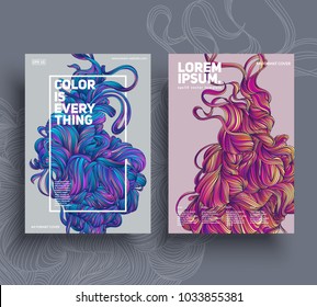 Abstract poster templates. Colorful threads composition. Esp10 vector.