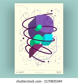 Abstract poster. Vector trendy illustrations of geometric shapes. Memphis and Bauhaus style designs. Modern painting for interior.