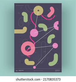 Abstraktes Poster. Vektortrendige Illustrationen geometrischer Formen. Memphis und Bauhaus-Designs. Modernes Gemälde für die Inneneinrichtung.