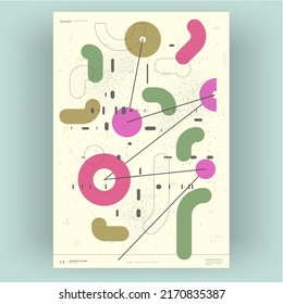 Abstract poster. Vector trendy illustrations of geometric shapes. Memphis and Bauhaus style designs. Modern painting for interior.