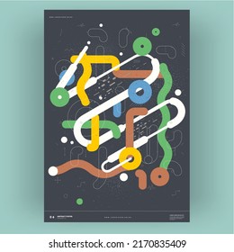 Abstract poster. Vector trendy illustrations of geometric shapes. Memphis and Bauhaus style designs. Modern painting for interior.