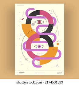 Abstract poster. Vector trendy illustrations of geometric shapes. Memphis and Bauhaus style designs. Modern painting for interior.