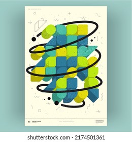 Abstract poster. Vector trendy illustrations of geometric shapes. Memphis and Bauhaus style designs. Modern painting for interior.